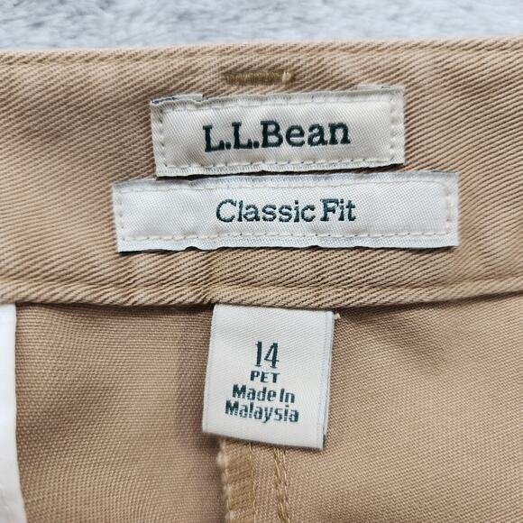LL Bean Pants Womens 14 PETITE Tan Khaki Classic Fit High Rise Straight Leg - Picture 5 of 13